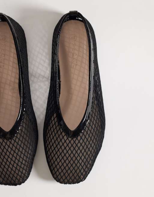 SEQWL Wide Fit woven mesh ballet flats in black | ASOS