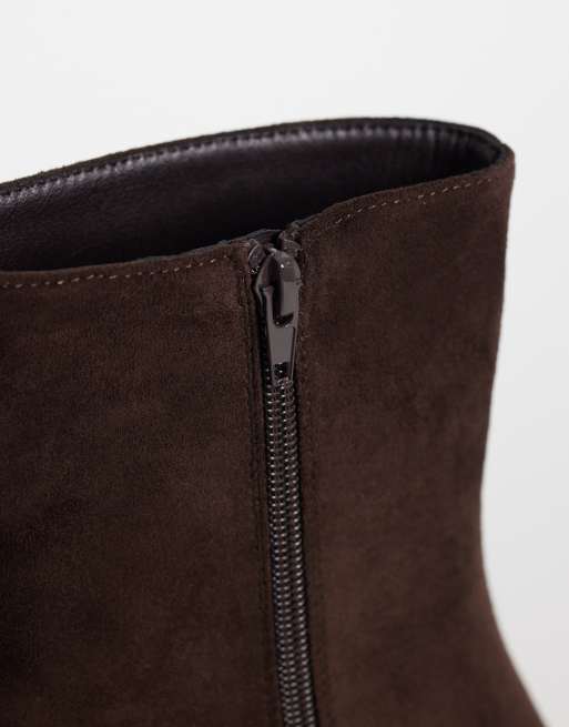 SEQWL Woody faux suede kitten heel chisel toe ankle boots in chocolate brown, 2 of 4