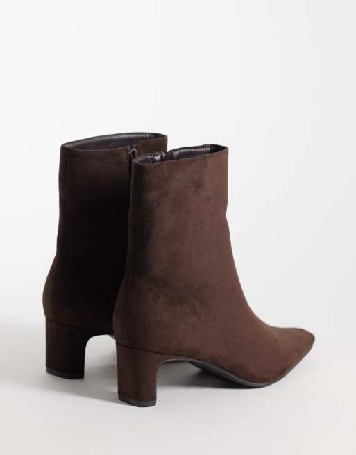 SEQWL Woody faux suede kitten heel chisel toe ankle boots in chocolate brown, 3 of 4