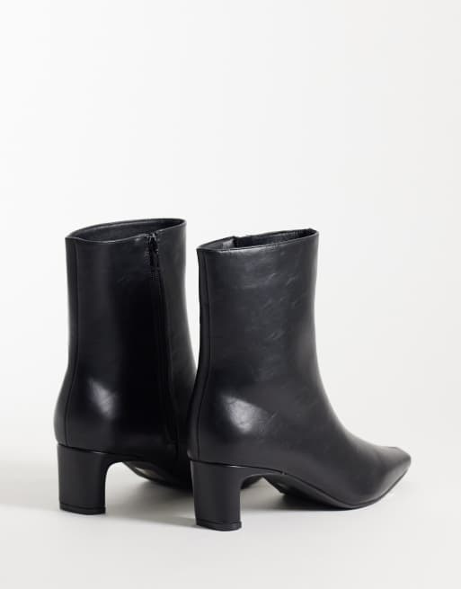 SEQWL Woody kitten heel chisel toe ankle boots in black faux leather, 4 of 4
