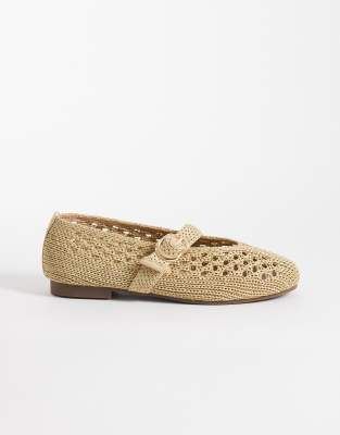  Woven ballet flat with buckle detail  natural