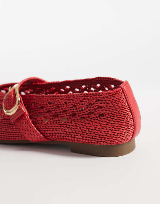 SEQWL Woven ballet flats with buckle detail in red, 3 of 4