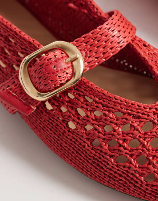 SEQWL Woven ballet flats with buckle detail in red, 4 of 4