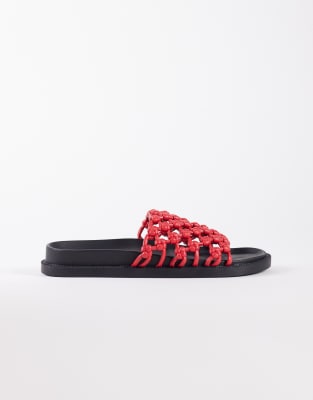 Seqwl Woven Flat Sandals In Red