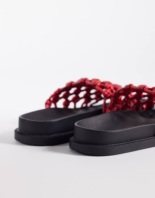 SEQWL woven flat sandals in red, 4 of 4
