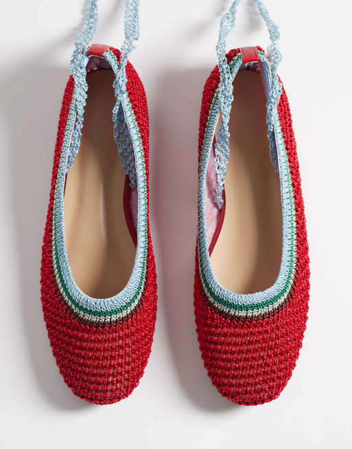 SEQWL Woven lace up ballet flats in red, 2 of 4