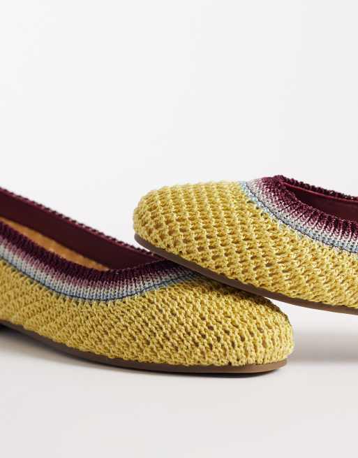 SEQWL Woven lace up ballet flats in yellow, 4 of 4