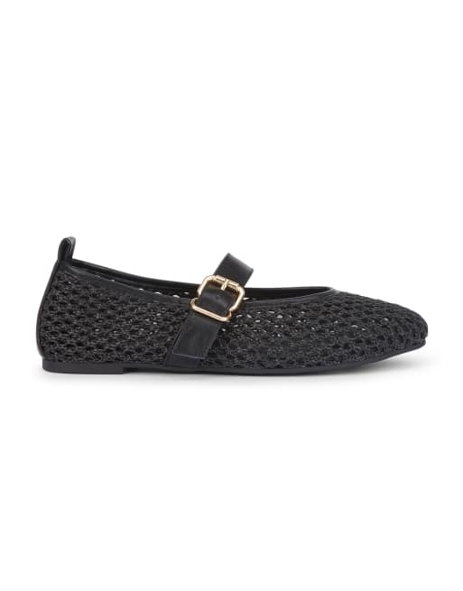 SEQWL Woven mary jane flats with adjustable buckle strap in black, 3 of 5