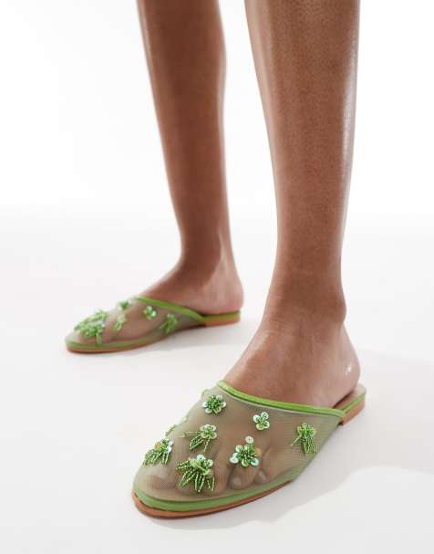 SEQWL – XY – Grön, utsmyckade sandaler i mesh - view 1