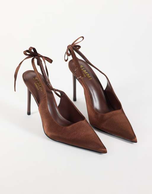 SEQWL - Zapatos slingback de tacón bajo ancho Sorrento en efecto cocodrilo chocolate, 3 de 4