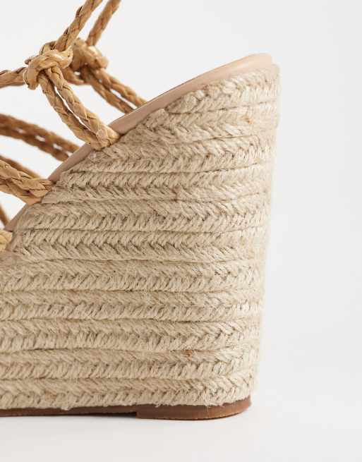 SEQWL - Zeppe stile espadrilles alte con fascette beige, 3 di 4