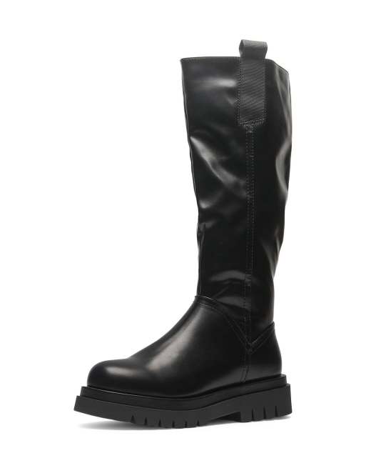 SEQWL Zip fasten mid-calf boots with chunky sole in black, 3 of 4