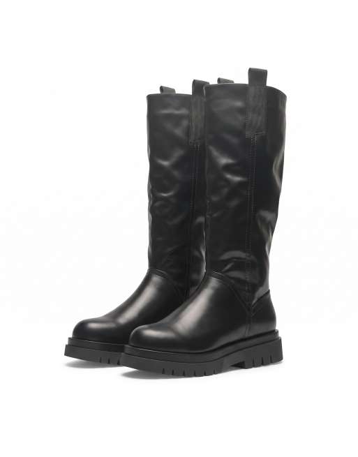 SEQWL Zip fasten mid-calf boots with chunky sole in black, 4 of 4