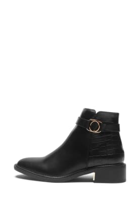  Zip fasten mid heel ankle boots with buckle 