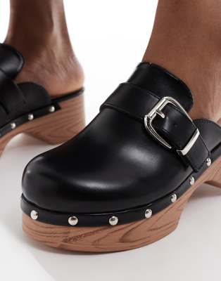 Geta doppi tacchi zoccoli legno infradito nero