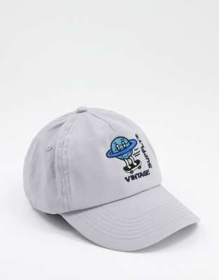   Asos Серая бейсболка с изогнутым козырьком и изображением планеты Vintage Supply-Серый