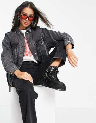  Серая джинсовая куртка из переработанного смесового хлопка на подкладке в клетку в винтажном стиле Topshop  