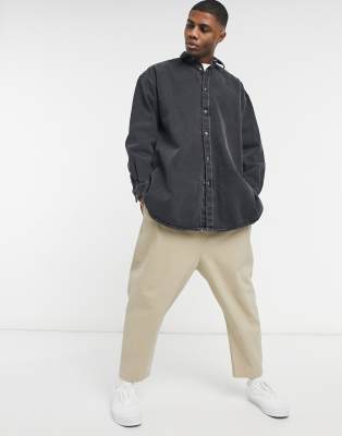 Джинсовые рубашки Серая джинсовая oversized рубашка с контрастной строчкой ASOS DESIGN-Серый