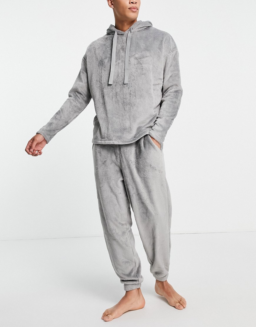  Серая флисовая пижама с джоггерами и худи ASOS DESIGN-Серый