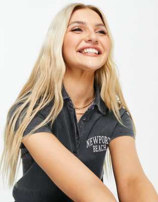 Топы  Asos Серая футболка-поло с логотипом и надписью Newport New Look-Темно-синий