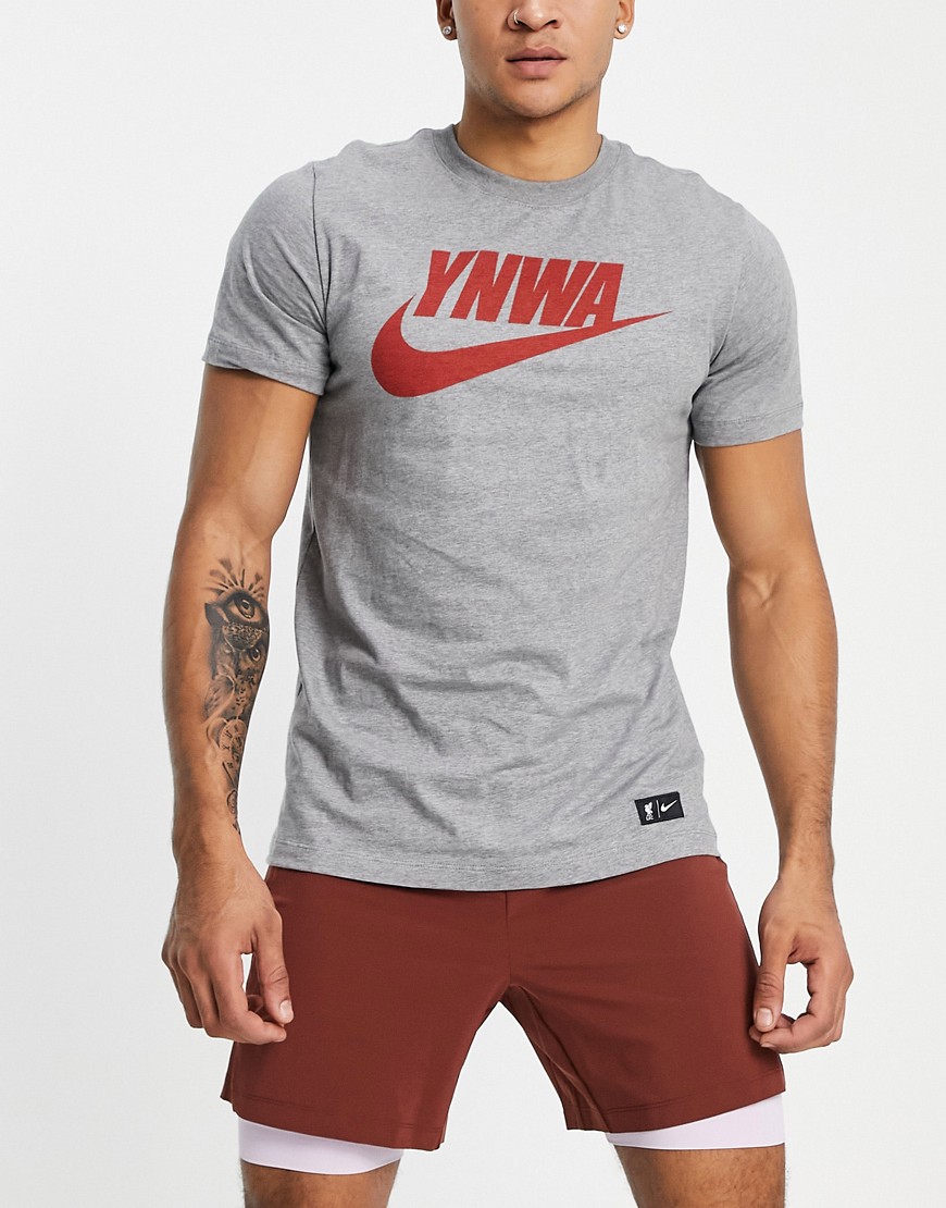 Серая футболка с логотипом-галочкой Liverpool FC YNWA-Серый Nike Football 12107572
