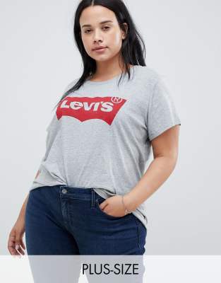 фото Серая футболка с логотипом levi's plus-серый