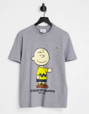 фото Серая футболка с надписью "charlie brown" lacoste x peanuts-серый