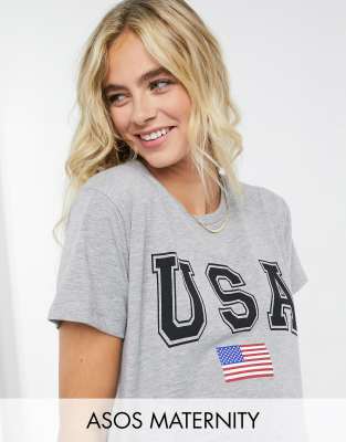 фото Серая футболка с надписью "usa" asos design maternity-серый asos maternity