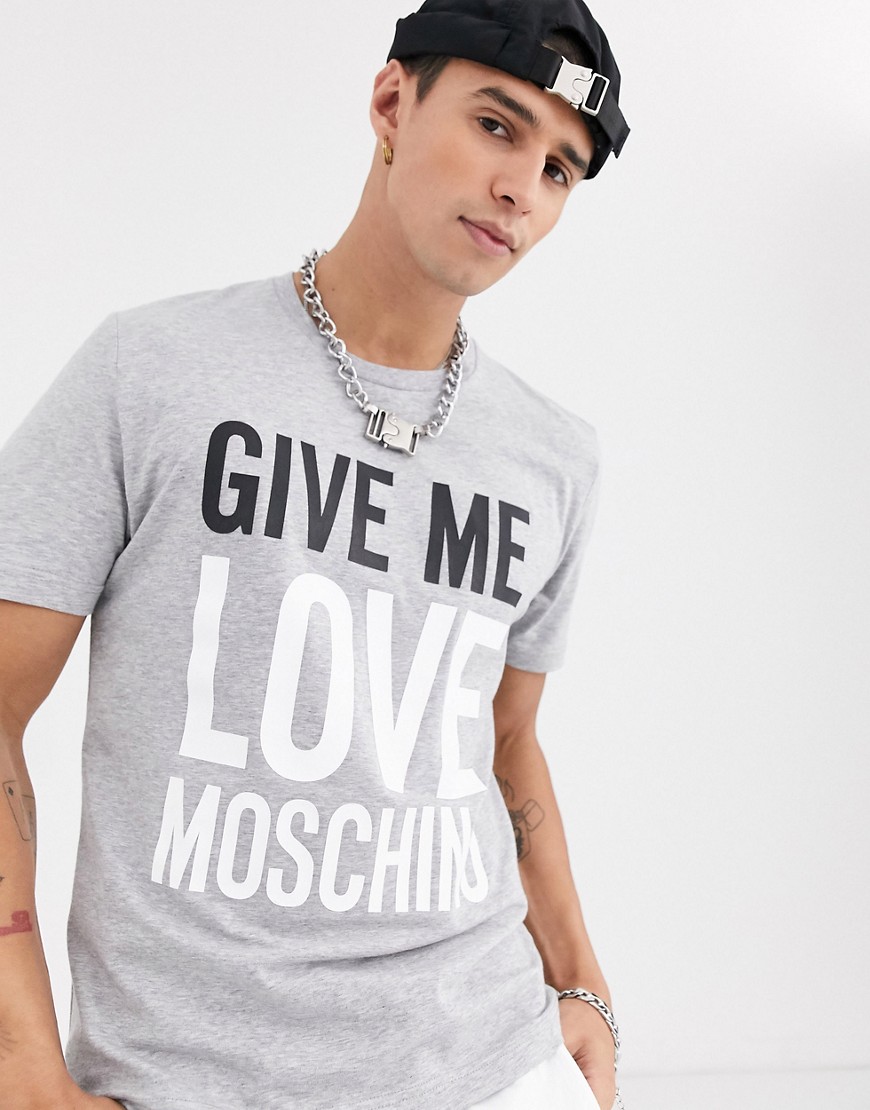 фото Серая футболка с принтом \"give me love\" love moschinо-серый love moschino