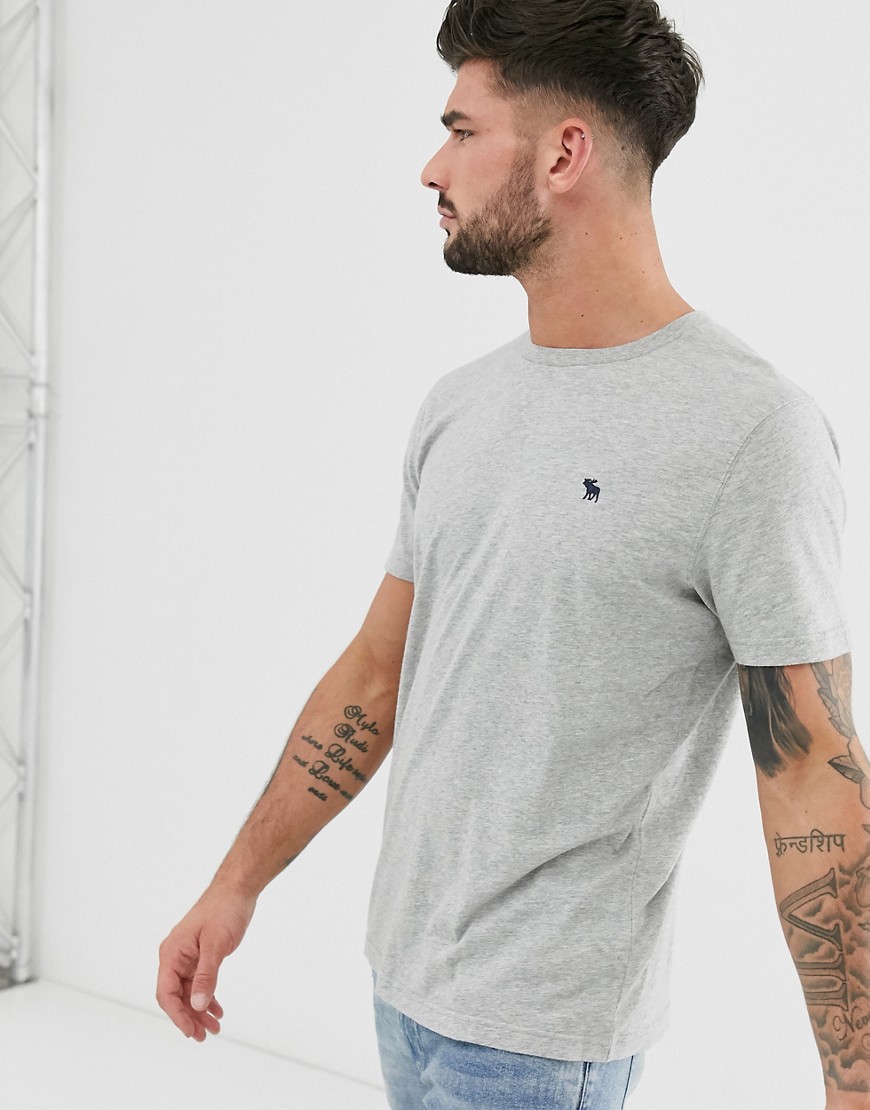 фото Серая меланжевая футболка с круглым вырезом и логотипом abercrombie & fitch-серый