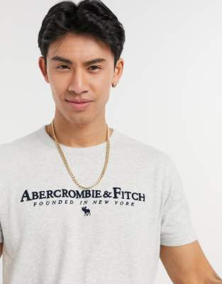 фото Серая меланжевая футболка с логотипом на груди abercrombie & fitch-серый