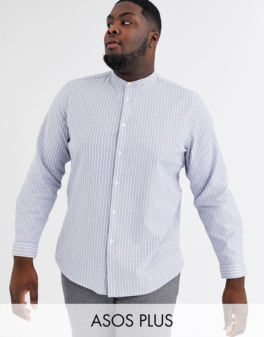 фото Серая оксфордская рубашка в полоску классического кроя с воротником на пуговице asos design plus-серый