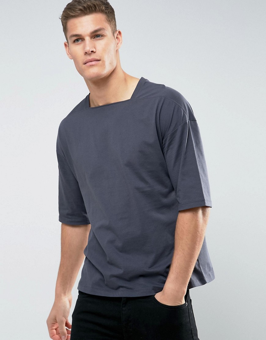 фото Серая oversize-футболка с квадратным вырезом asos-серый asos design