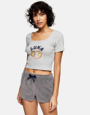 Нижнее белье и пижамы Серая пижама с рисунком полумесяца Topshop-Серый