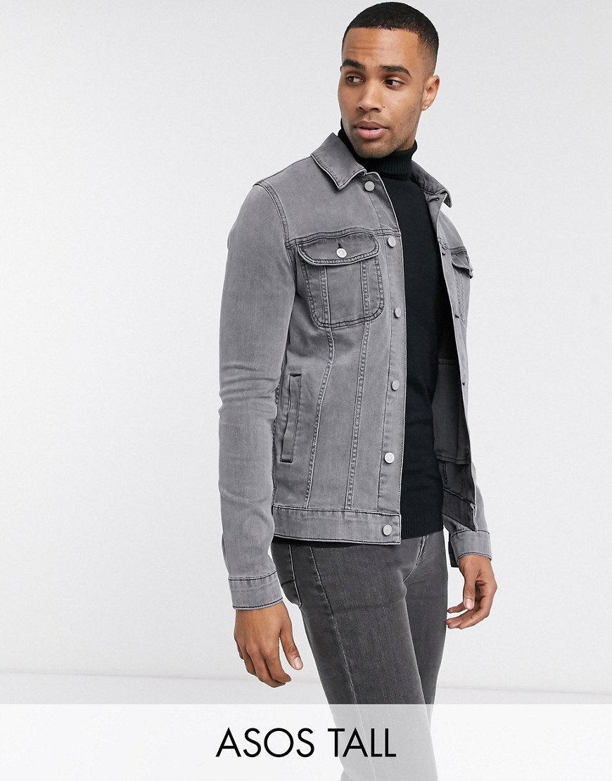 фото Серая приталенная джинсовая куртка asos design tall-серый