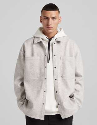 Повседневные рубашки Серая рубашка навыпуск Bershka-Серый