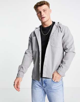 Повседневные рубашки  Asos Серая рубашка навыпуск с капюшоном River Island-Серый