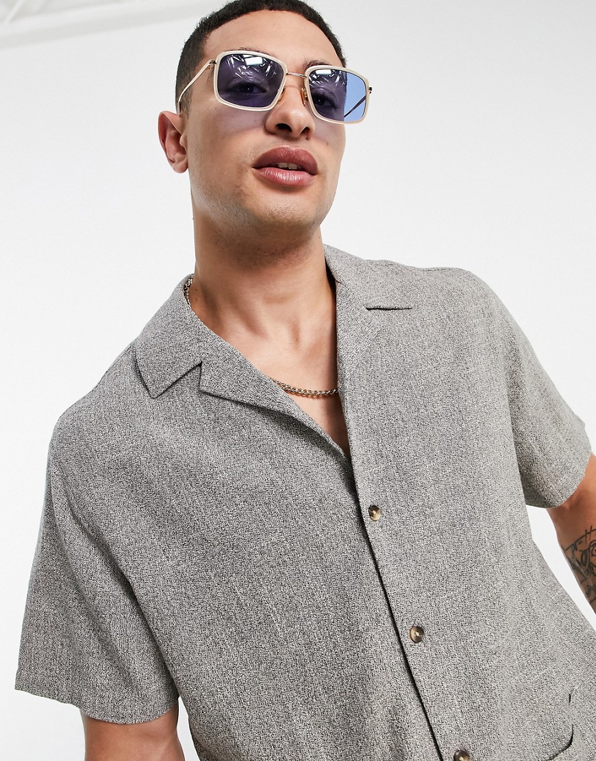 фото Серая свободная рубашка из фактурной ткани с отложным воротником от комплекта asos design-серый