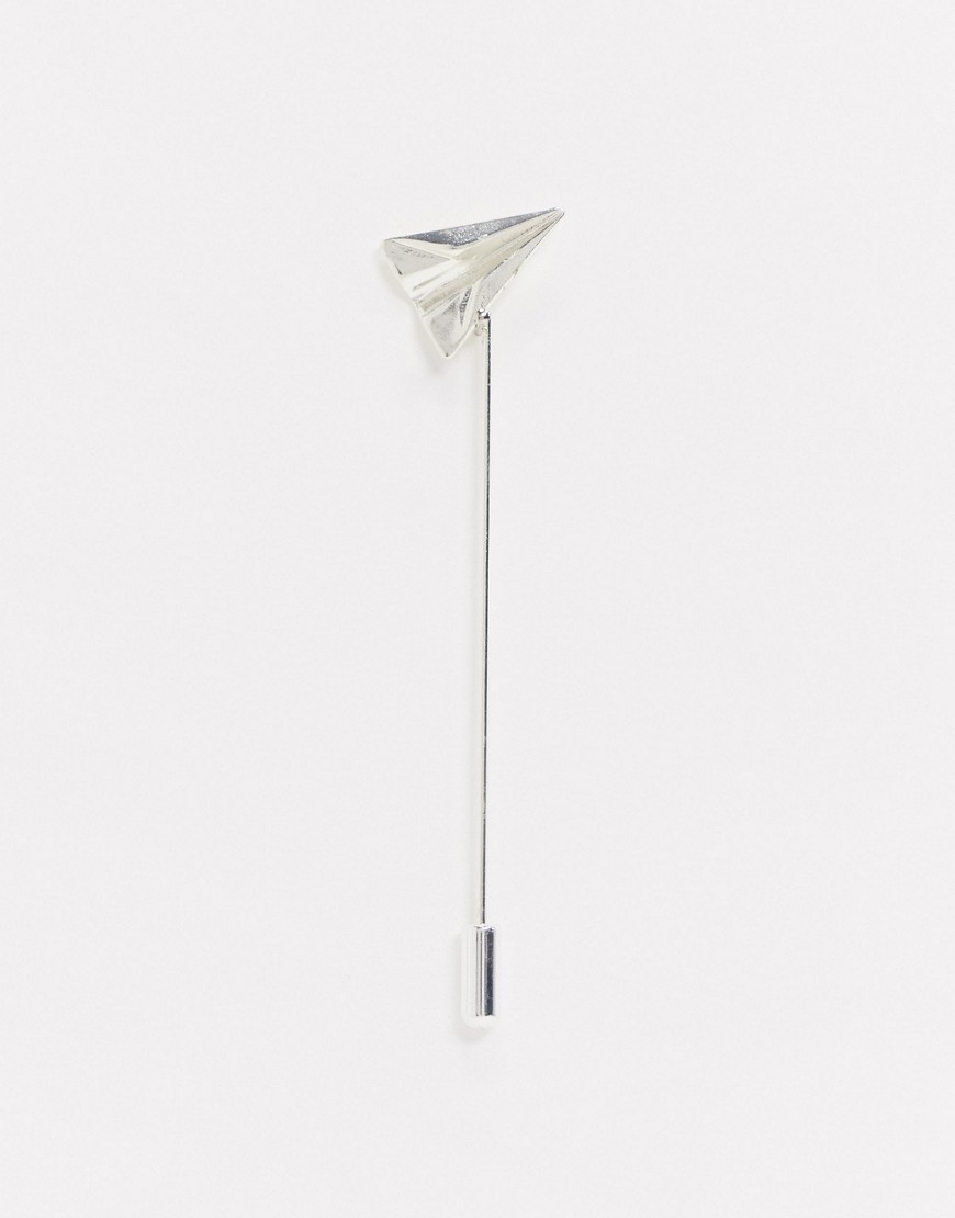 фото Серебристая булавка на лацкан с отделкой в виде бумажного самолетика asos design-серебряный