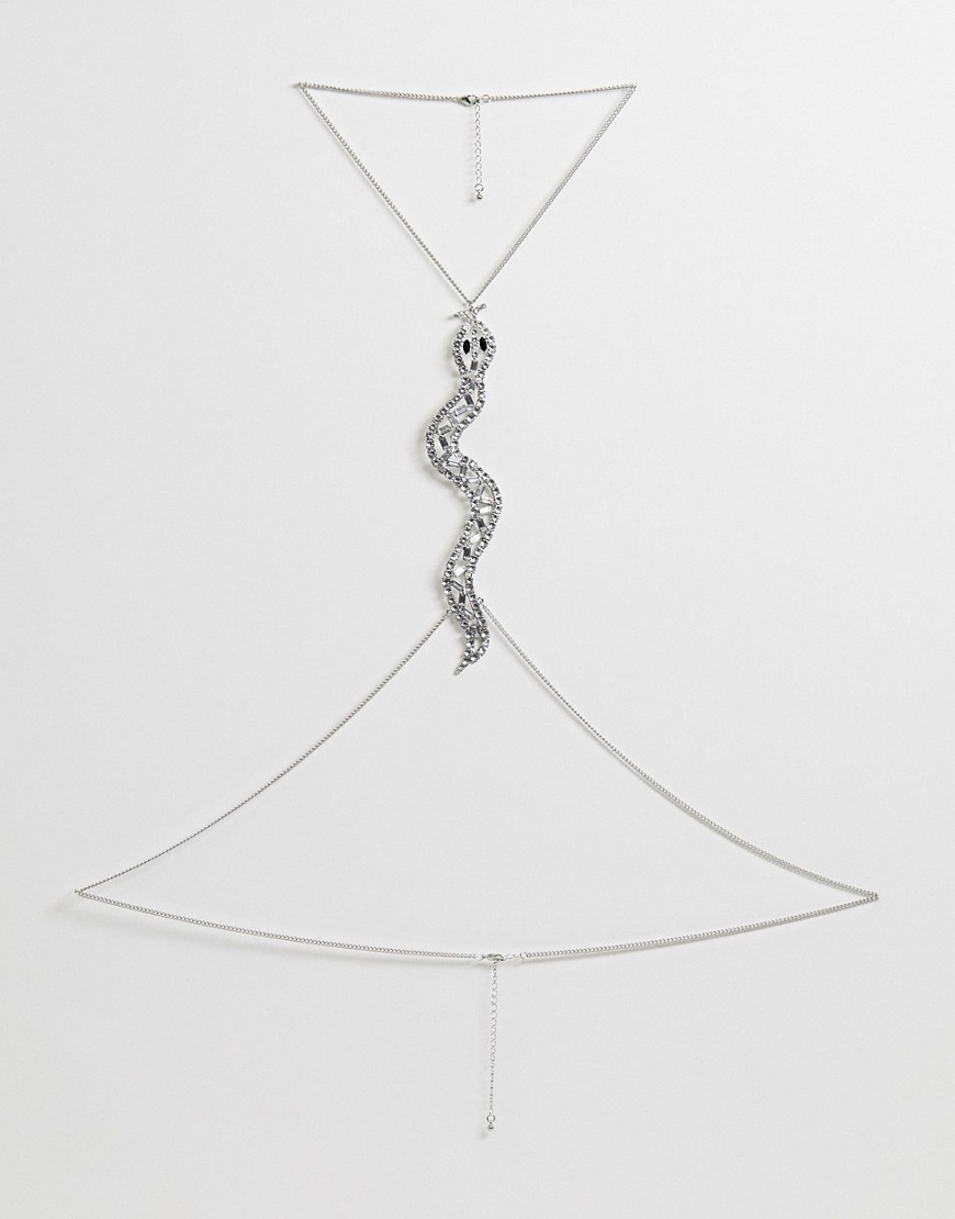фото Серебристая цепочка для тела с декорированной кристаллами змеей asos design-серебряный