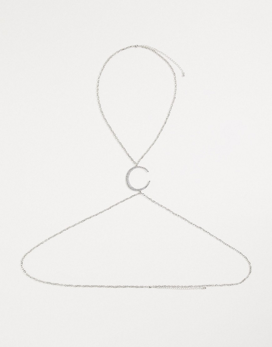 фото Серебристая цепочка для тела со вставкой в форме полумесяца из стразов asos design-серебряный