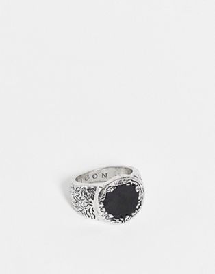 фото Серебристое фактурное кольцо с эмалью icon brand-серебряный