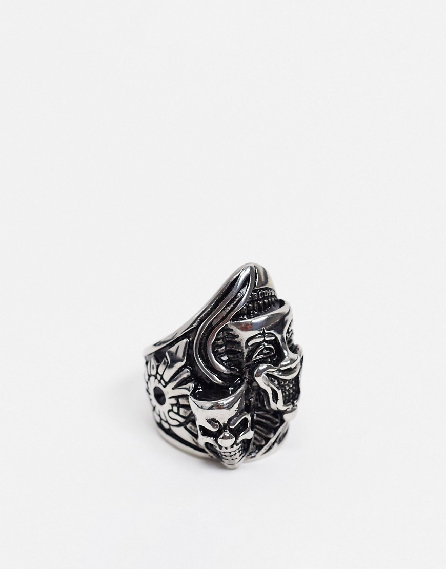 фото Серебристое кольцо из нержавеющей стали со зловещей маской asos design-серебристый