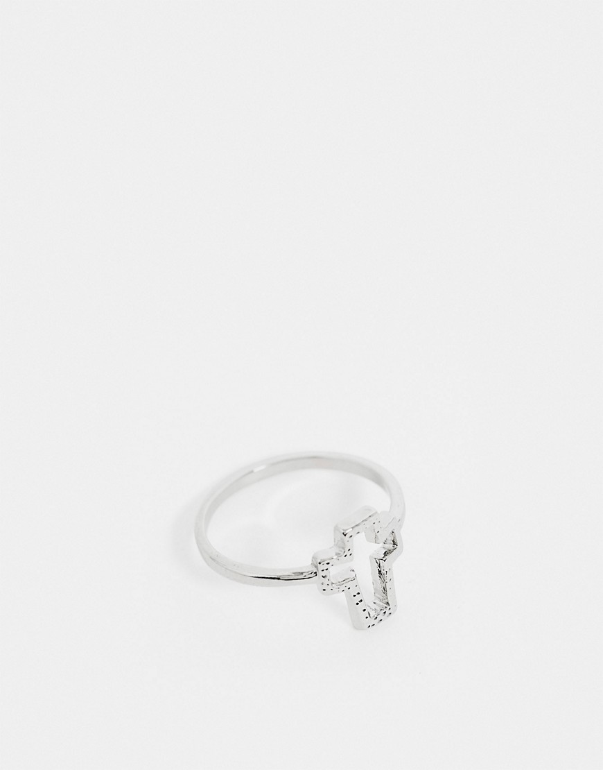 фото Серебристое кольцо на мизинец с крестом asos design-серебряный