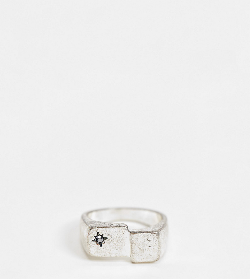 фото Серебристое кольцо-печатка с дизайном «ступенькой» reclaimed vintage inspired-серебристый