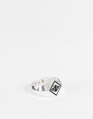 фото Серебристое кольцо-печатка с дизайном в виде пчелы icon brand-серебряный