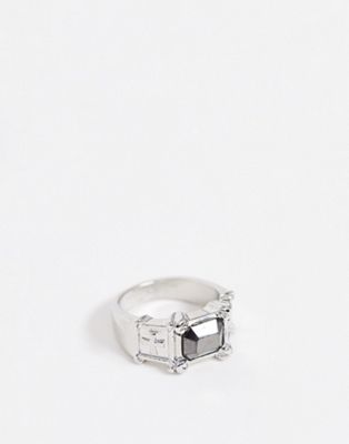 фото Серебристое кольцо-печатка с камнем uncommon souls-серебряный