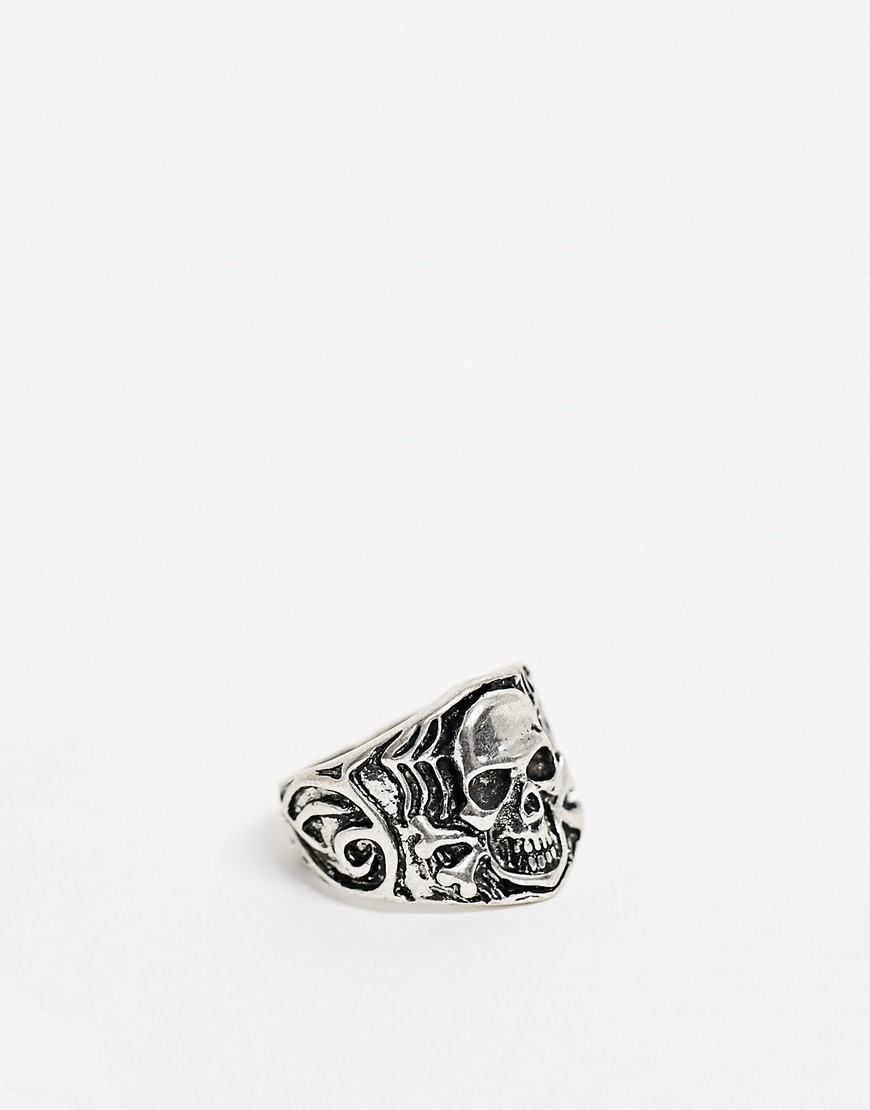 фото Серебристое кольцо с черепом asos design-серебряный