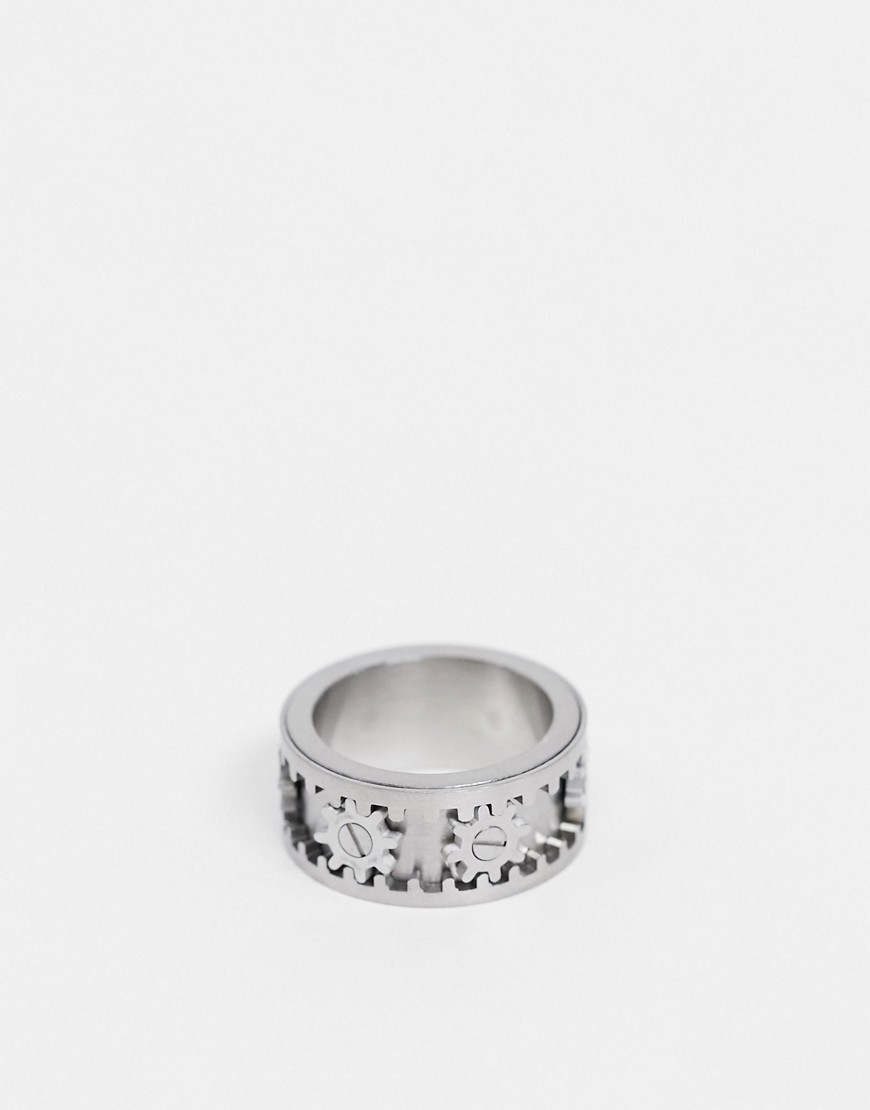 фото Серебристое кольцо с дизайном "шестеренка" asos design-серебряный