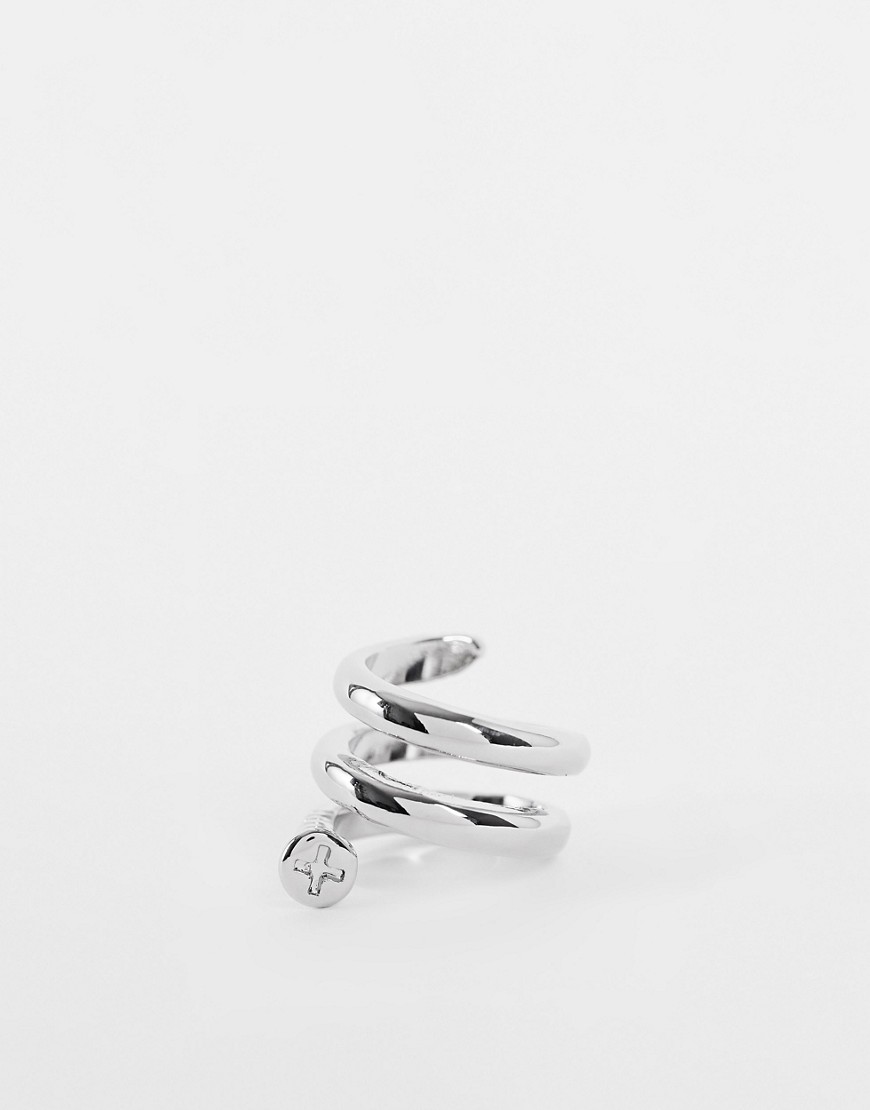 фото Серебристое кольцо с дизайном в виде скрученного гвоздя topshop-серебристый